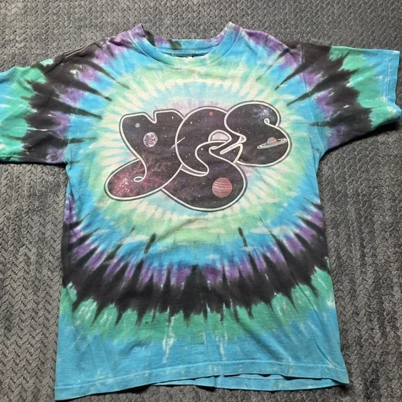 VTG 1991 Liquid Blue Yes Band Tie Dye T-Shirt Men's M Blue Purple Brockum USA - Picture 1 of 12